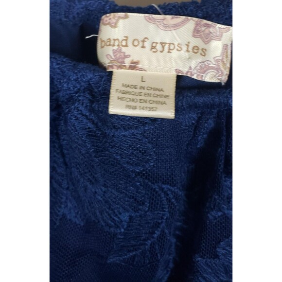 Band of Gypsies Bodysuit L Navy Blue Floral Off Shoulder Whimsigoth Ethereal - Picture 3 of 9